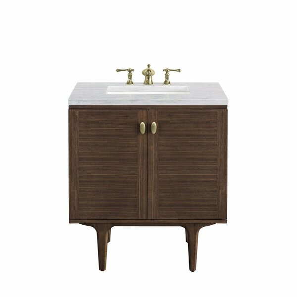 James Martin Vanities Amberly 30in Single Vanity, Mid-Century Walnut w/ 3 CM Arctic Fall Top 670-V30-WLT-3AF